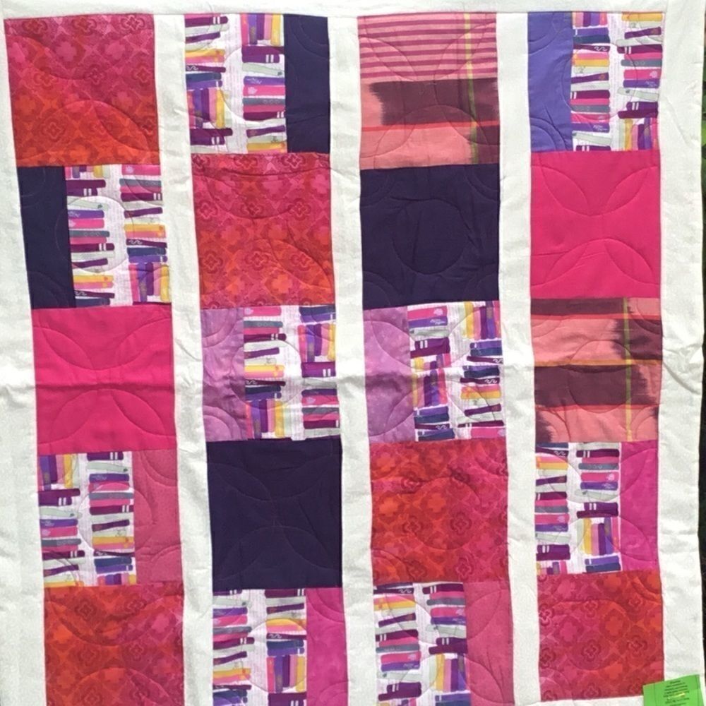 NWT. Hand Crafted Let’s Read Fuschia Quilt